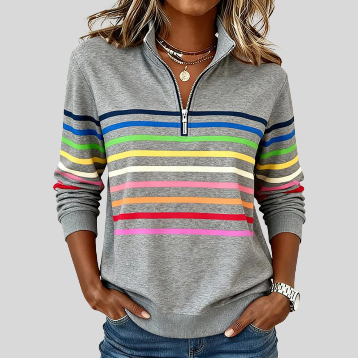 DELACROIX | Sweat Zippé Rayures Multicolores pour Femme Nathalia