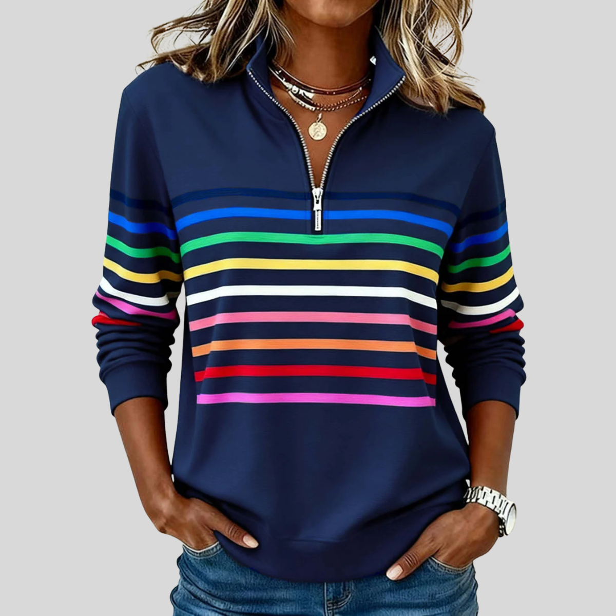 DELACROIX | Sweat Zippé Rayures Multicolores pour Femme Nathalia