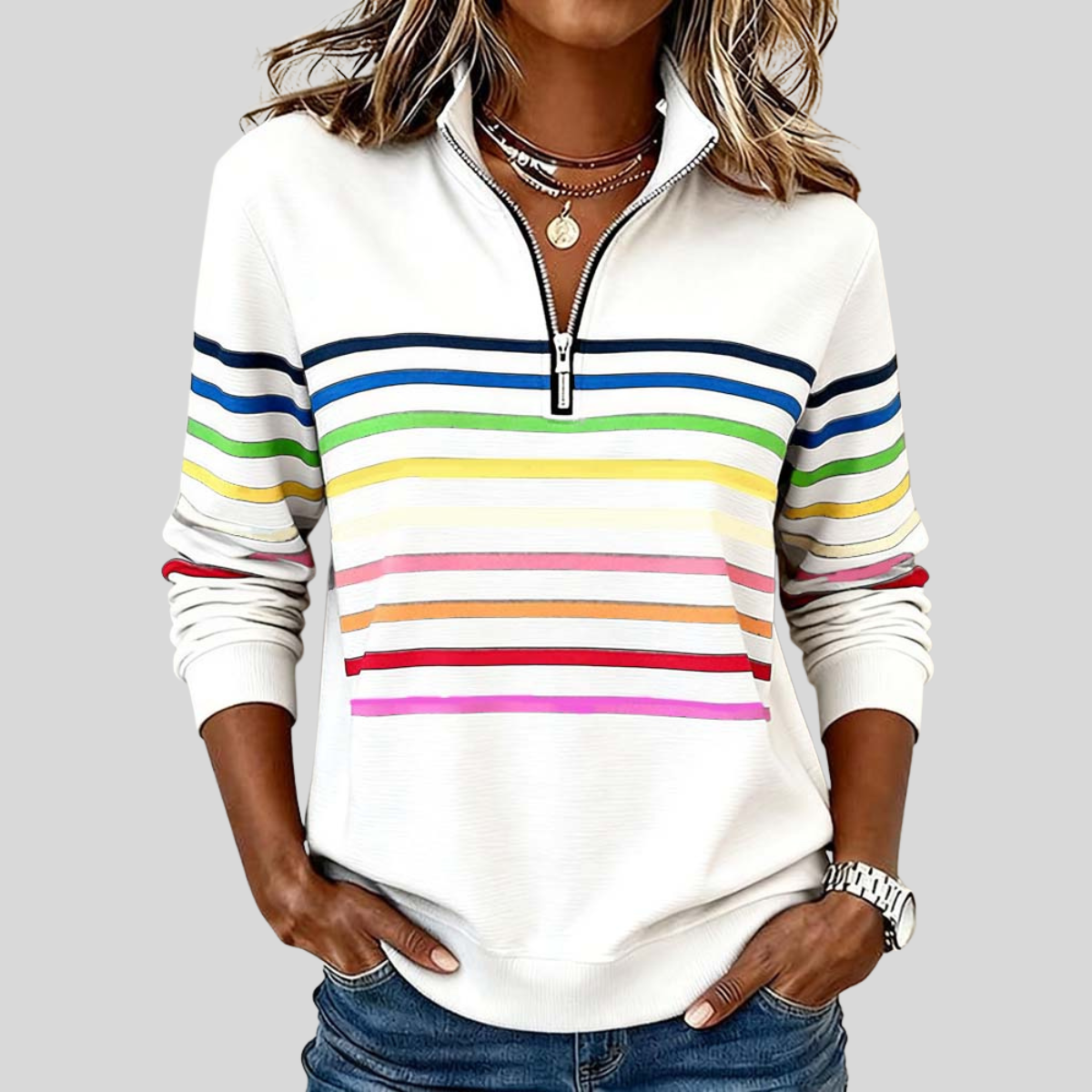 DELACROIX | Sweat Zippé Rayures Multicolores pour Femme Nathalia