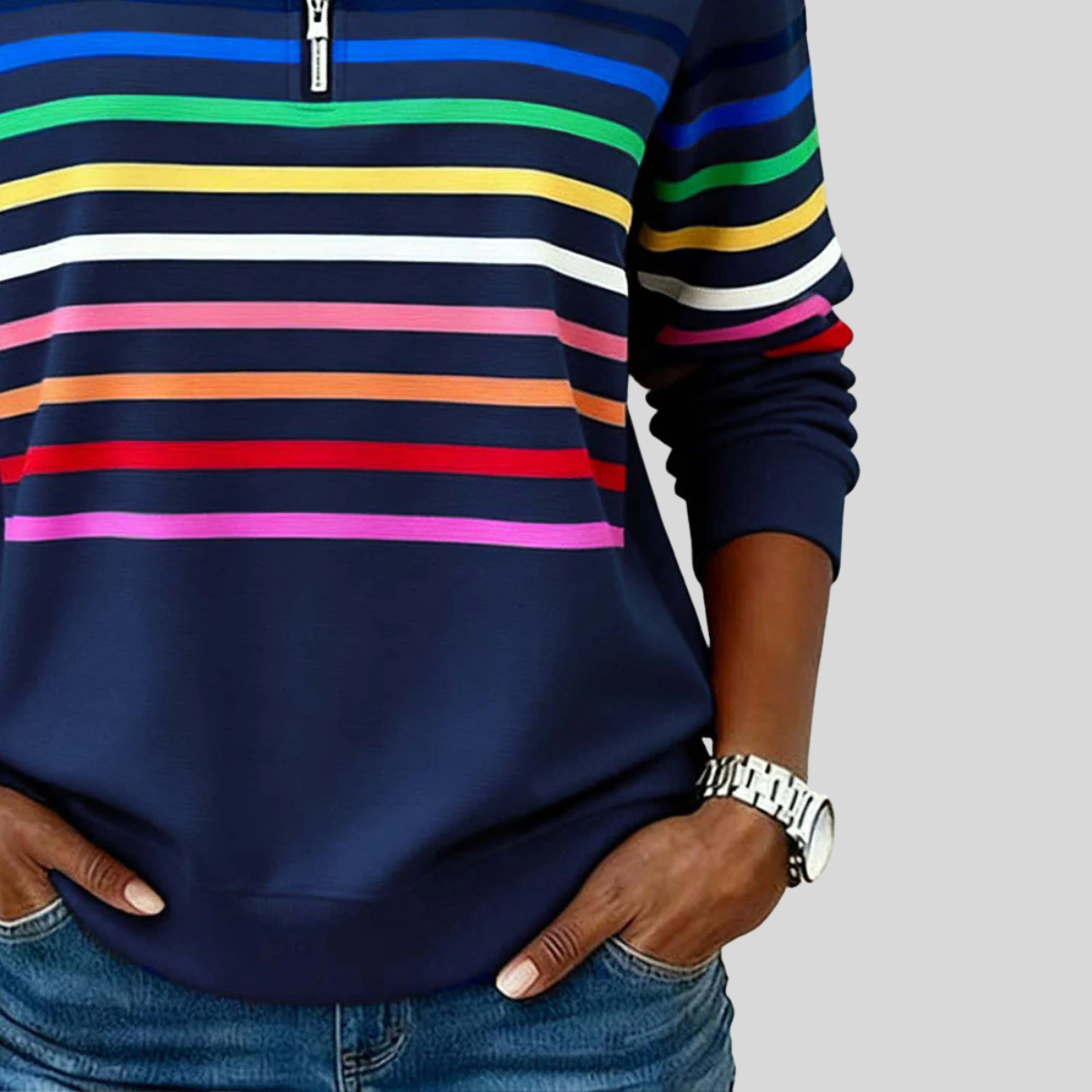 DELACROIX | Sweat Zippé Rayures Multicolores pour Femme Nathalia