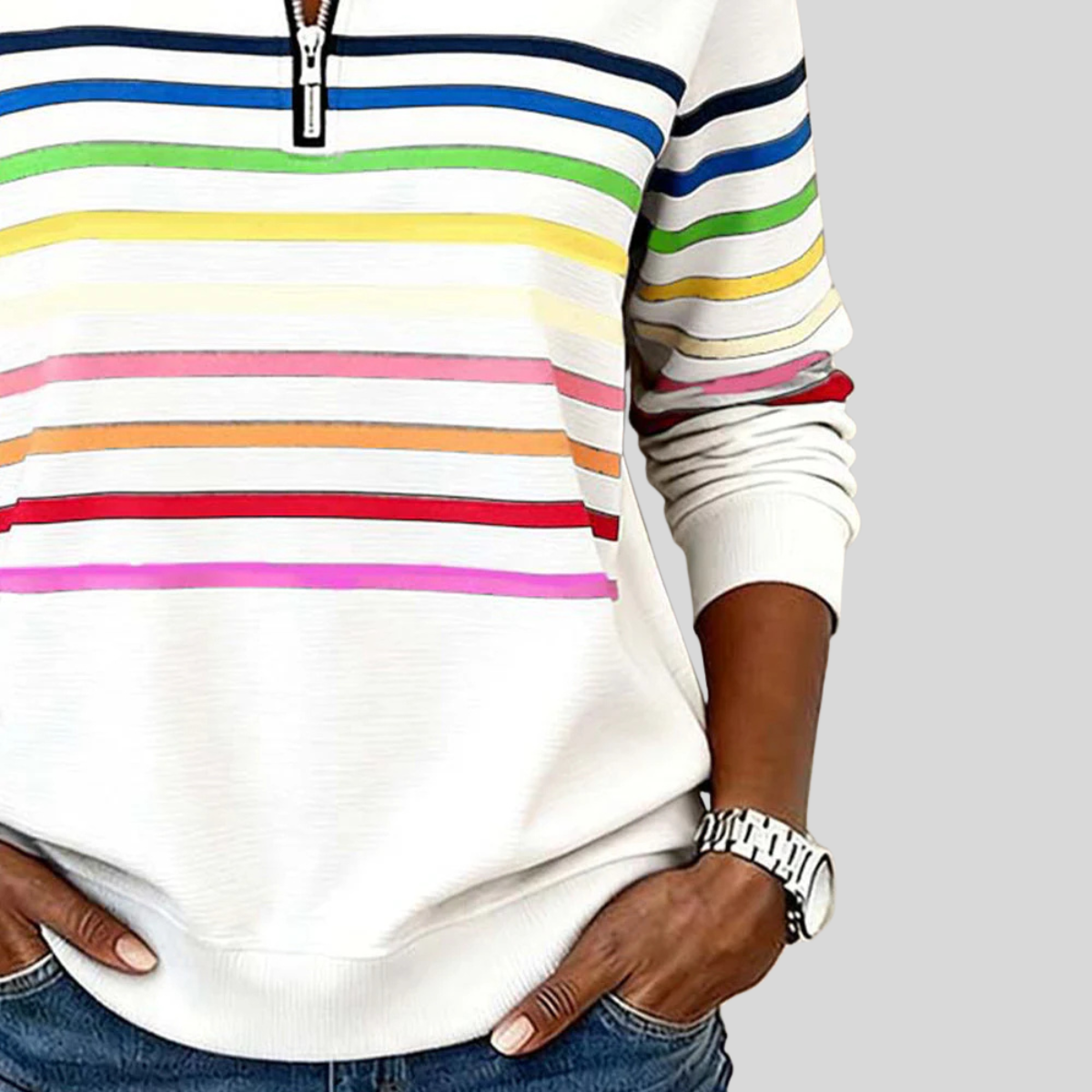 DELACROIX | Sweat Zippé Rayures Multicolores pour Femme Nathalia