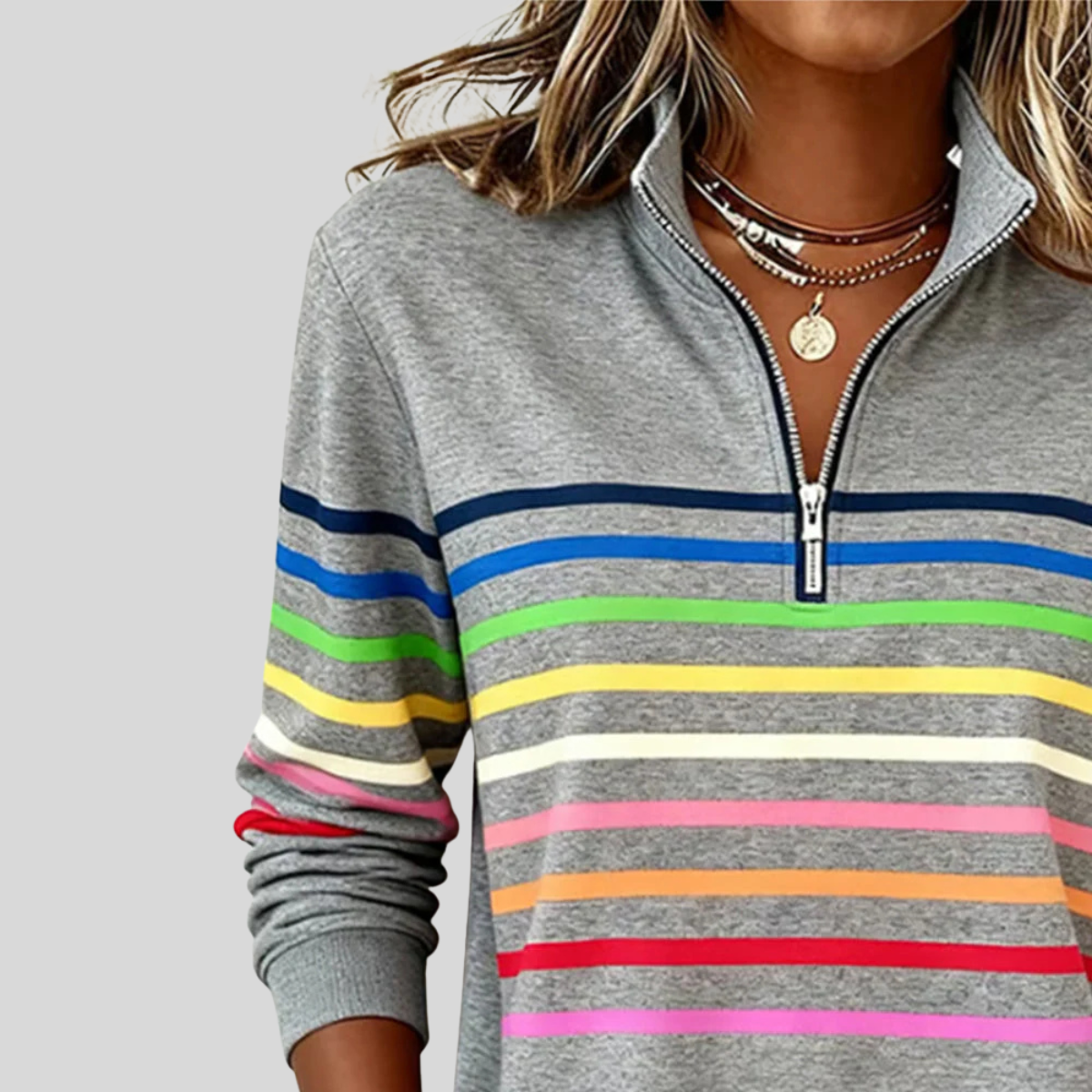 DELACROIX | Sweat Zippé Rayures Multicolores pour Femme Nathalia