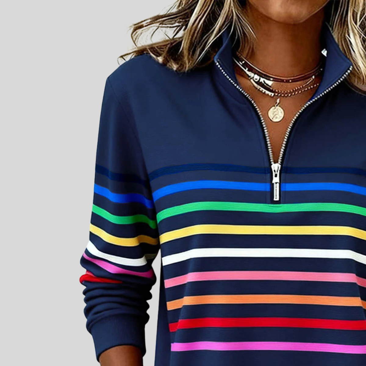 DELACROIX | Sweat Zippé Rayures Multicolores pour Femme Nathalia