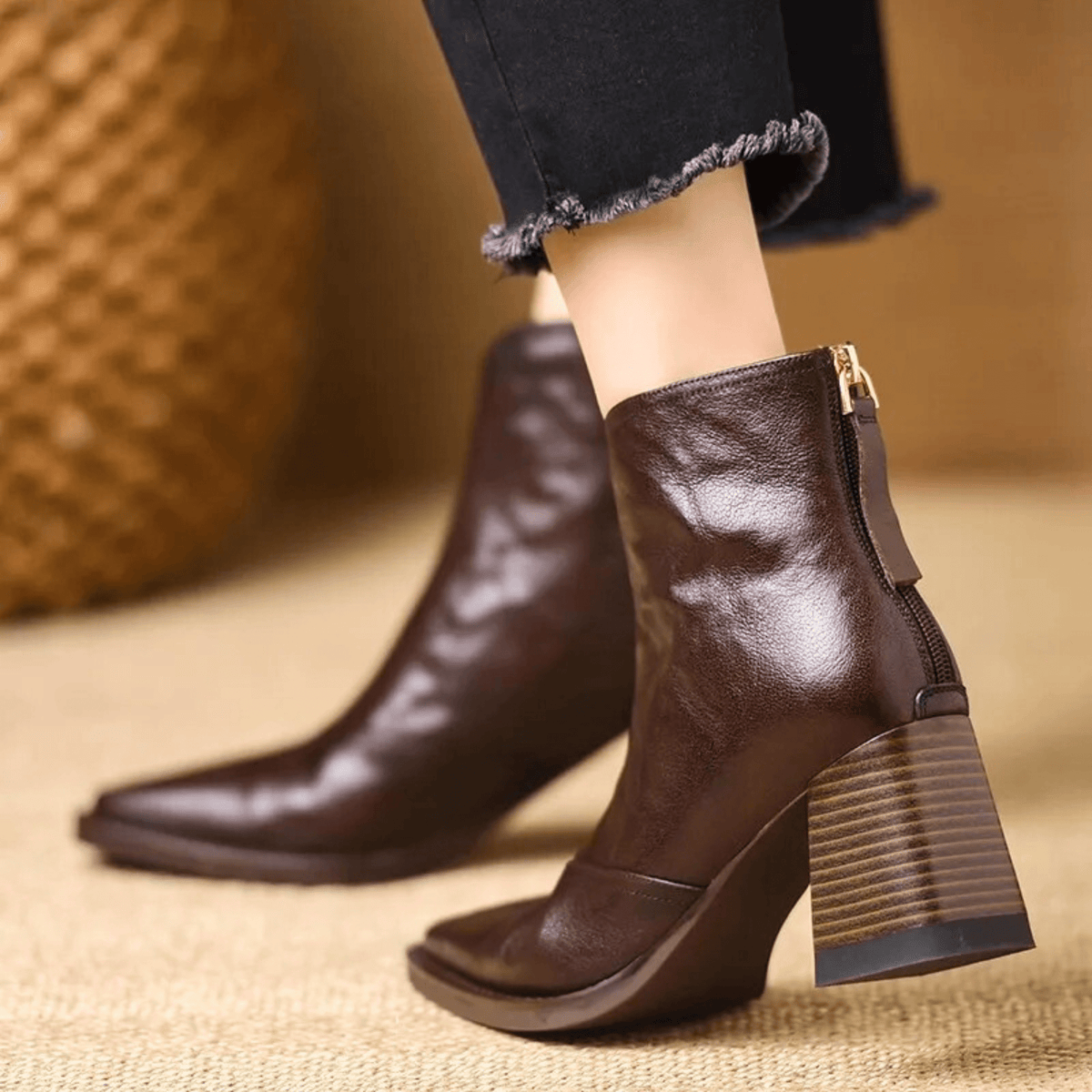Marceline | Bottines en Cuir à Talon Moyen