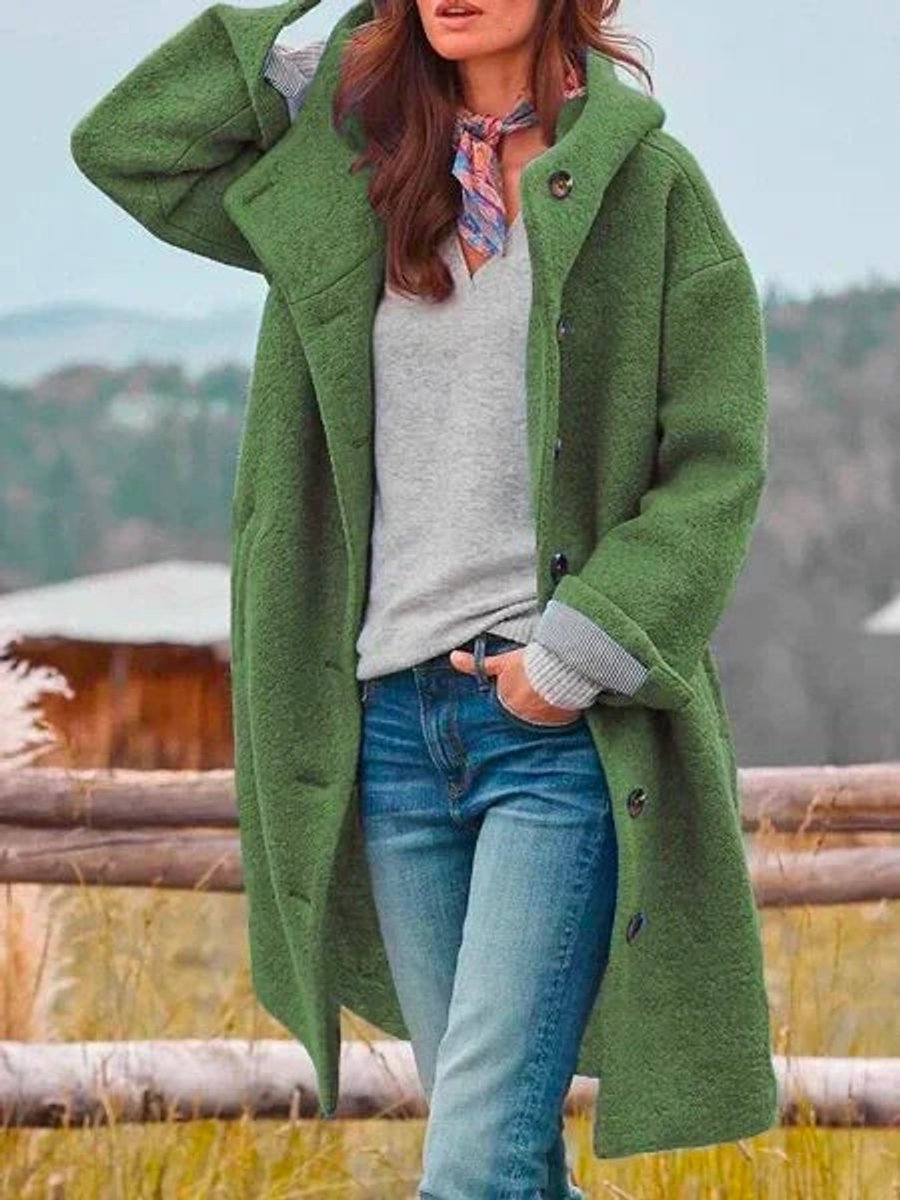 Éléonore | Manteau Long À Capuche Et Boutons