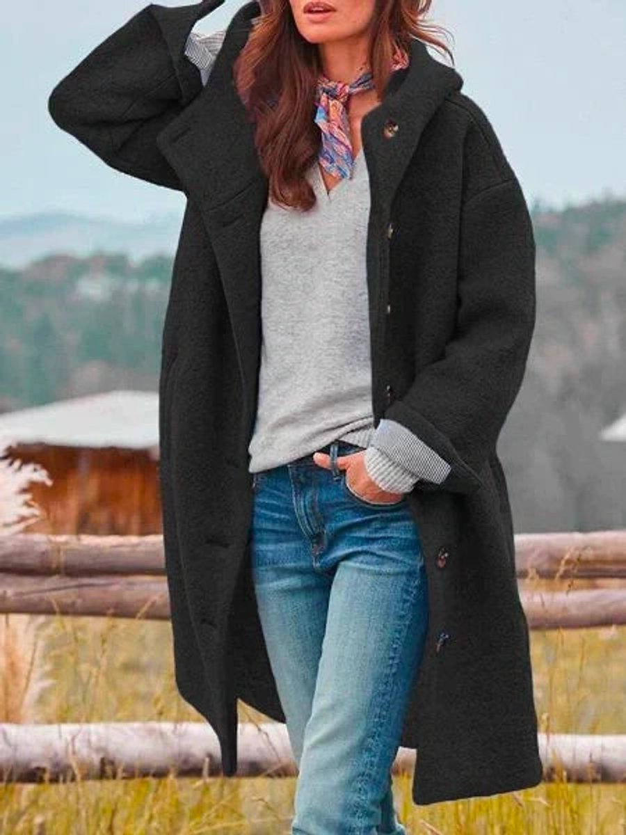 Éléonore | Manteau Long À Capuche Et Boutons